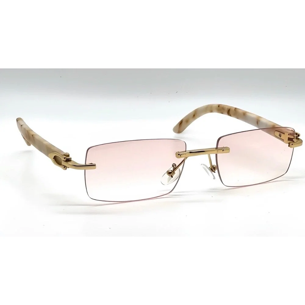 Mens Rimless Rectangular Sunglasses Hip Hop Pink Gradient Lens Marble Temple New